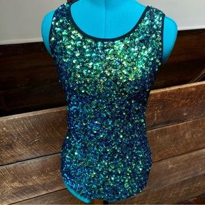 Anna Kaci Sparkle & Shine Green Beetle Toned Sequined Tank Top Goth Mermaid